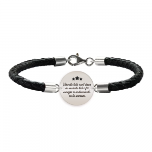 Bratara argint banut 16 mm si piele impletita - personalizata cu text